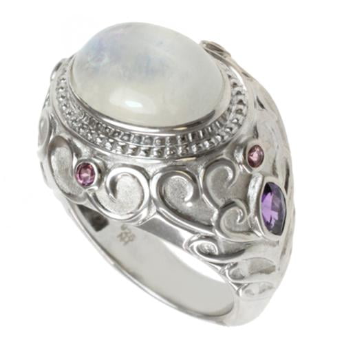 Dallas Prince Sterling Silver Moonstone, Amethyst and Pink Tourmaline Ring by Overstock