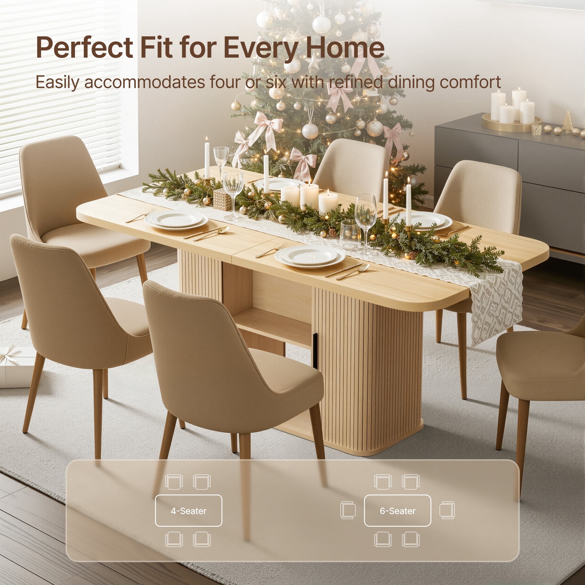 SUNCOZE 70-Inch Dining Table with Storage Shelves, Scratch-Resistant 1.38" Thick Top, Wood  Finish, Multi-Use for Dining Room, Kitchen, Office (Seats 4-8)