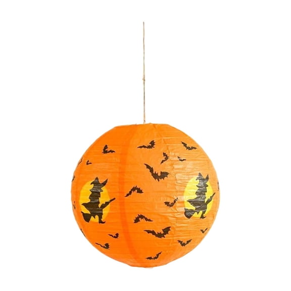 OCCOA Halloween Paper Lanterns Round Hanging Decoration with Bat Witch Pattern for Indoor Outdoor Party Ghost House Home Decor Reusable Supply, Orange