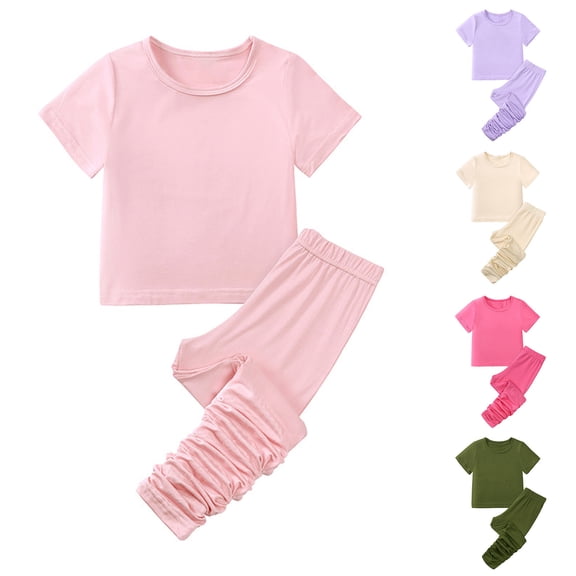 Agkizg 2PC Solid Short Sleeve Top Long Pants Set Casual Summer Outfits (Toddler Boy's or Toddler Girl's),2-Piece Set,Sizes 12 Months-7 Years