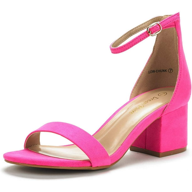 Dream Pairs Women's Fashion Low Chunky Heel Sandals Open Ankle Strap Dress Heel Shoes Low-Chunk Fuchsia/Suede Size 8.5 - Walmart.com