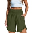 thumbnail image 5 of Women's Solid Color Casual High-Waist Elastic Waist Pocket Shorts with Ruffled Wrap Detail, Soft Polyester Shorts for Women, Summer Beach Vacation Outdoor Yoga Workout | UKHCCC,Army Green L, 5 of 8