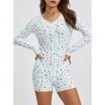 thumbnail image 5 of Women Trendy Playsuit, Floral Print V Neck Button-Down Long Sleeve Tight Rompers Shorts for Ladies, 5 of 9