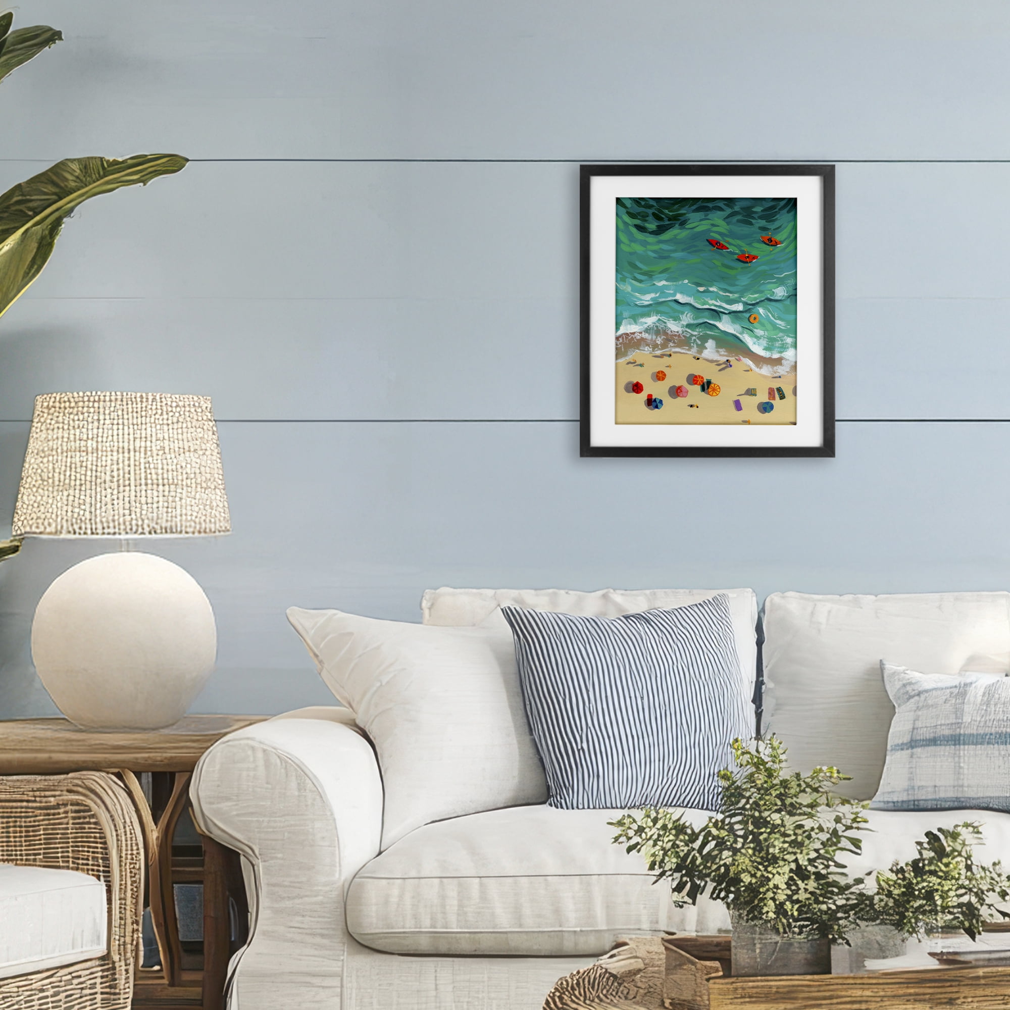 Stupell Industries Three Kayaks in Turquoise Waves Black Framed Print Under Glass, design by Brook Page