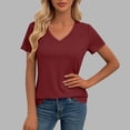 thumbnail image 5 of hoksml Women's V-Neck Short Sleeve T-Shirt Casual Flowy Curved Hem Tops for Everyday Wear, 5 of 8