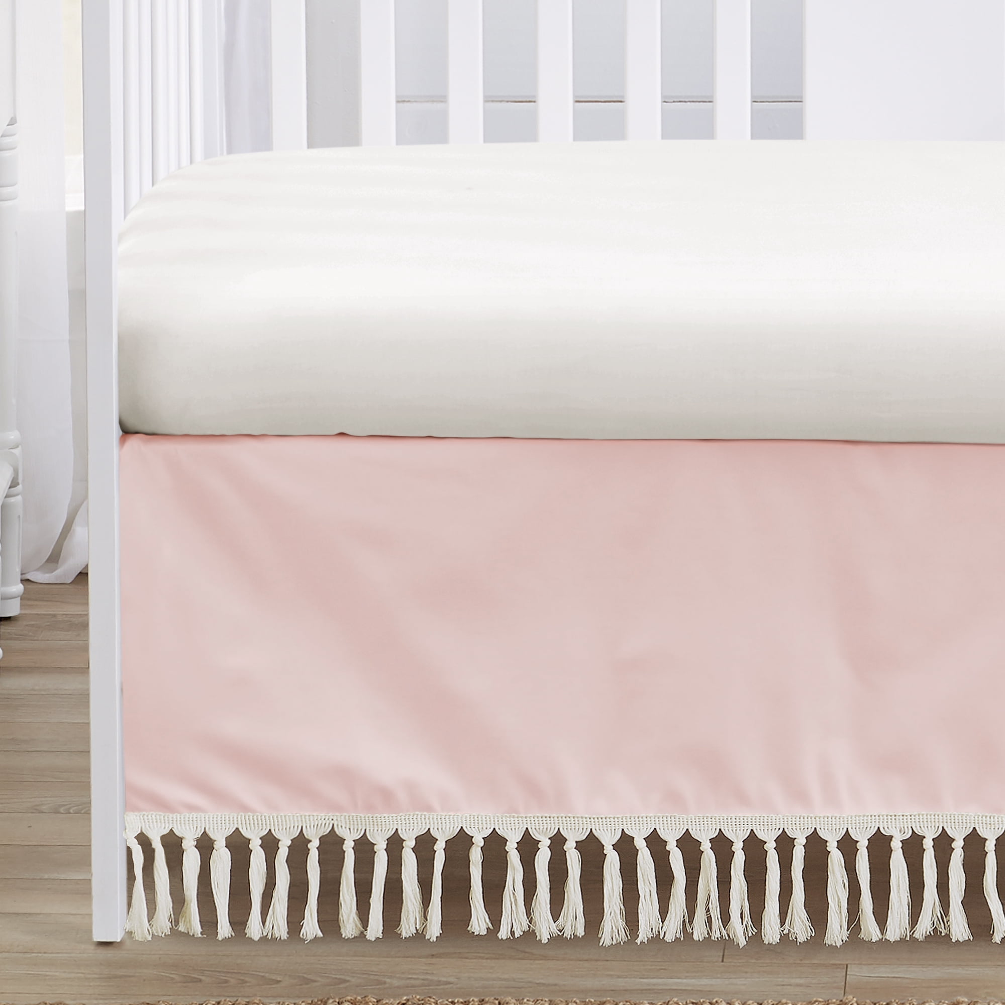 Sweet Jojo Designs Boho Fringe Blush Pink and Ivory 4 Piece Crib Bedding Set