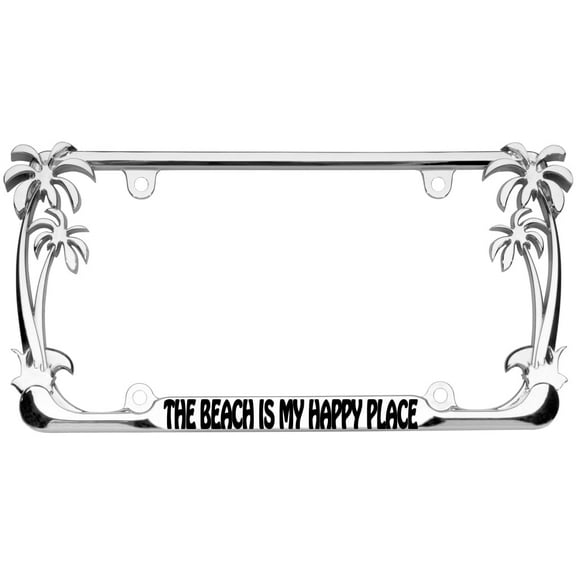 The Beach is My Happy Place Style Palm Tree Heavy Duty Metal License Plate Frame Auto License Plate Frame/Car Accessories