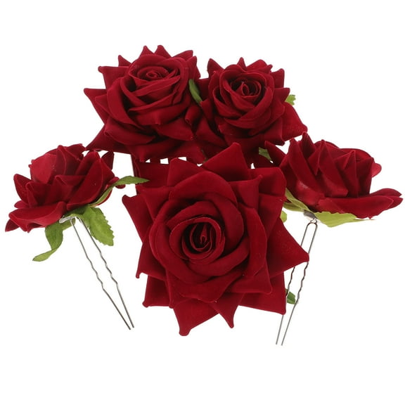 CRILSTYLEO 1Set Elegant Red Rose Hairpin Wedding Hair Accessory Unique Hair Ornament