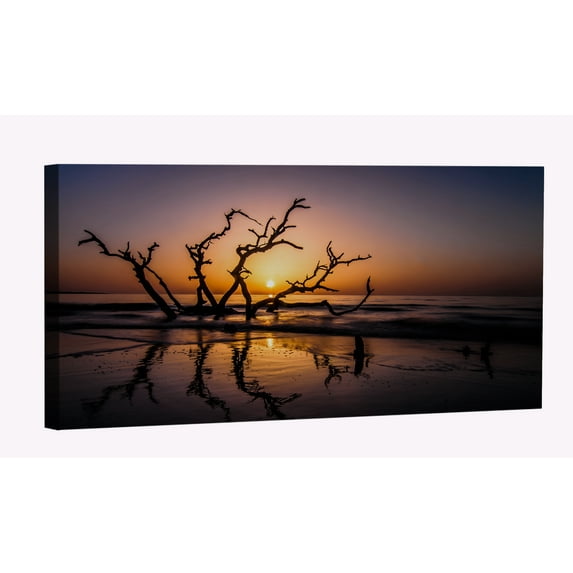 Driftwood Beach Canvas Art Beach Sunset Picture Wall Art Beach Landscape Framed Painting Wall Decor For Home Office Bedroom Reeady to Hang