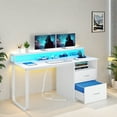 thumbnail image 2 of Uforic 55" Computer Desk with Drawers, Home Office Desk with LED Lights& Power Outlet, White, 2 of 9