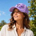thumbnail image 6 of Purple Floral Hummingbird Alzheimer's Awareness Support Hat | Pansy Print, Purple Ribbon, Unisex, Purple Floral Hummingbird Print Cap, 6 of 6