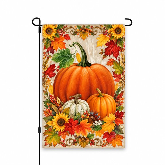 Fall Harvest Pumpkin & Sunflower Garden Flag 12x18 Inch - Autumn Leaves Outdoor Decor for Yard, Lawn, Patio, Porch - Seasonal Thanksgiving Display