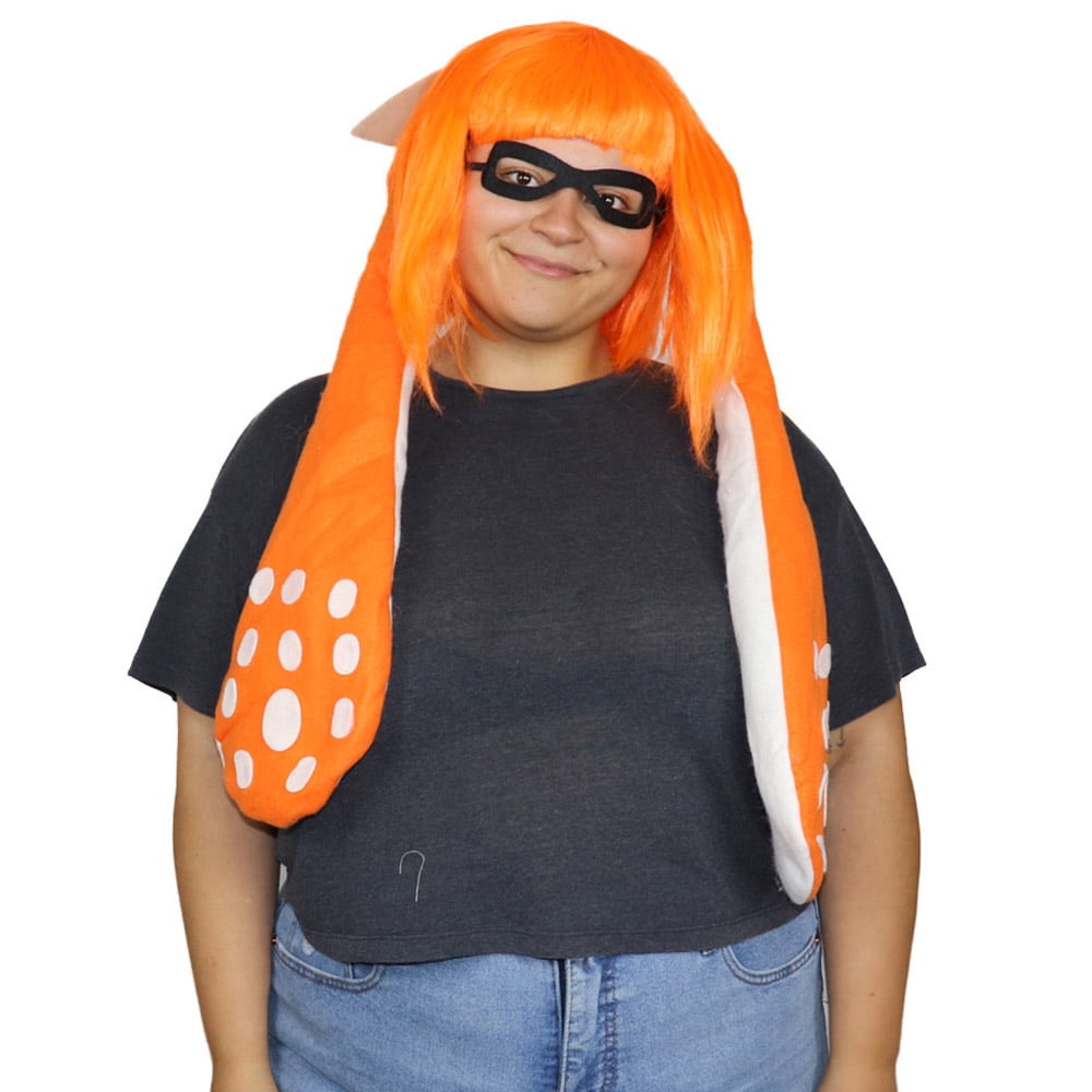 HPO Adult Women’s Gaming Ink Wig and Ears with Eye Mask| Wefted Cap Design| Synthetic Fiber