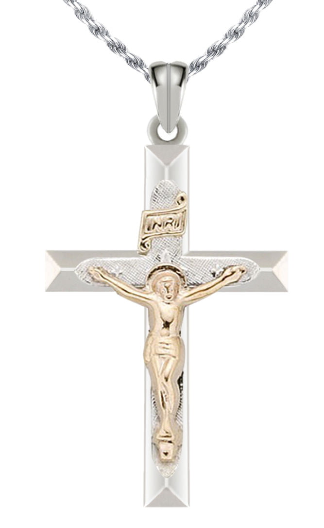 Crucifix Cross Pendant .925 Sterling Silver Knot Wrapped Woven Rope Charm