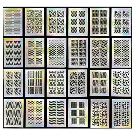 - Wrapables® 24 Designs Holographic Manicure Nail Art Guide Nail Stencil Nail Sticker Bundle (set of 24)