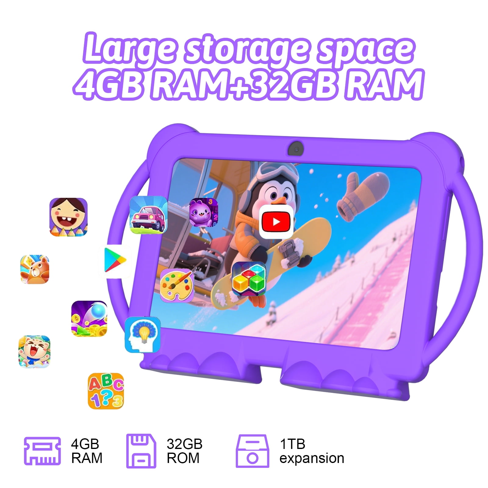 WUIUHOU 7inches Android 12.0 tablet for Kids with Case, 4GB(2+2Expand) RAM+32GB ROM(Can Expand Up to 512GB), Front 2.0MP+ Back 5.0MP Dual Cameras, 1024*600 IPS LCD, Purple