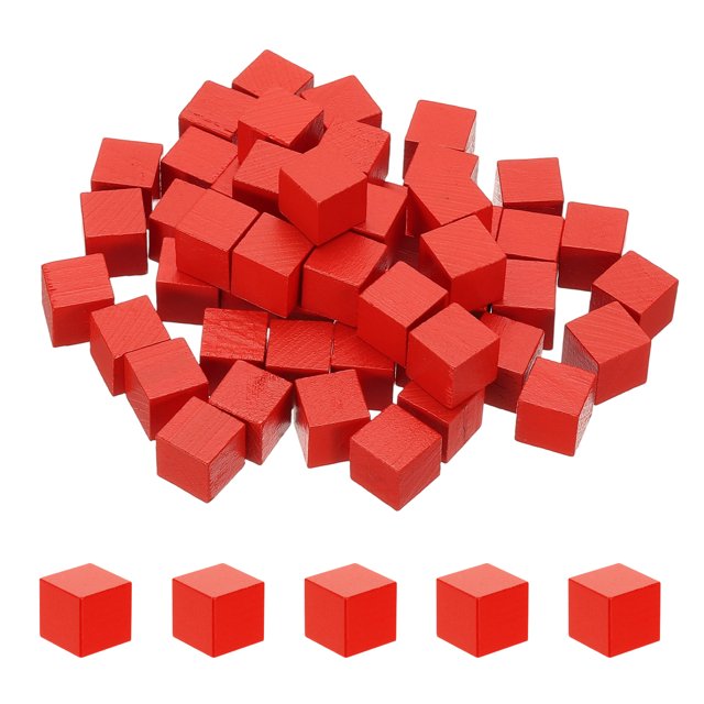 Uxcell 50 Pcs Bloques de Madera, Cubo de Madera Natural Sin Terminar de 0.8 Pulgadas para Proyecto de Arte de Bricolaje, Pintura y Decoración, Rojo