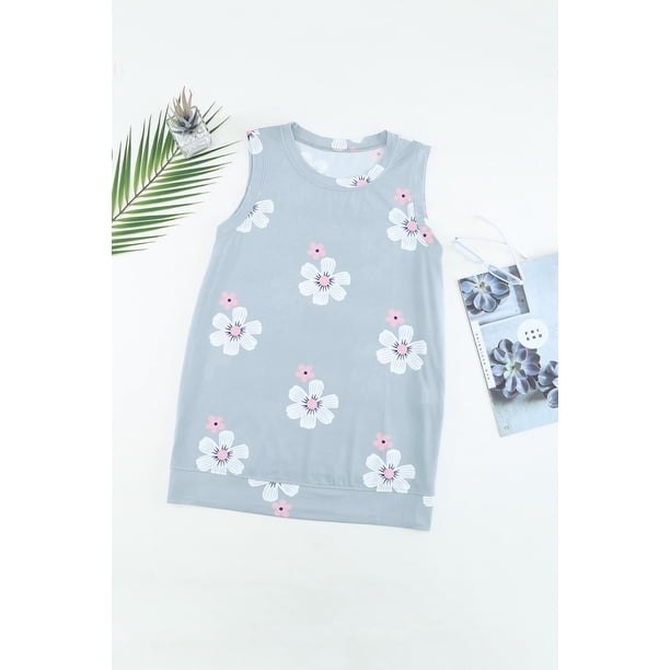 ABPHQTO Camiseta sin mangas gris con cuello redondo para mujer