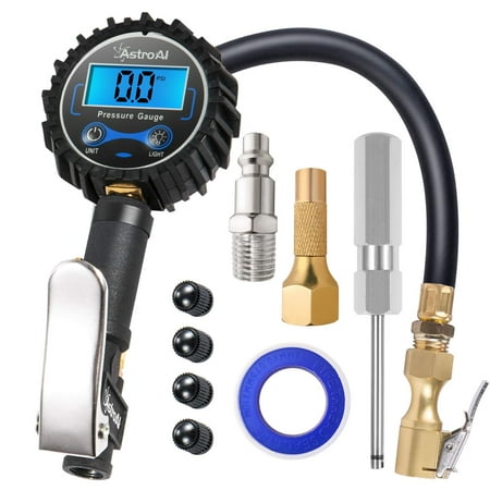 Chuck Inflator (AstroAI Digital Tire Inflator with Pressure Gauge, 250 PSI Air Chuck and Compressor Accessories Heavy Duty with Rubber Hose and Quick Connect Coupler for 0.1 Display Resolution ,)