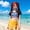 M, variant on Women's 3-Piece Pop Singer Idol Cosplay Costume - Anime Inspired Yellow Bomber Jacket & High-Waisted Tassel Bikini Swimsuit Set for Stage & Beach