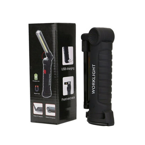 Luz de trabajo LED COB multifuncional, lámpara de emergencia plegable, linterna de inspección y reparación con batería tamaño S (negra)