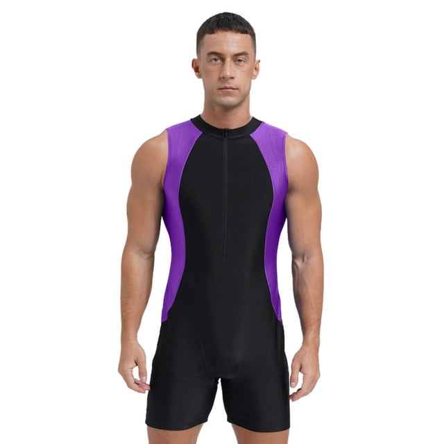Jizyo Men's One Piece Swimsuit Bathing Training Suit Sleeveless Swim Bodysuit Rash Guard Wetsuit Purple 3XL