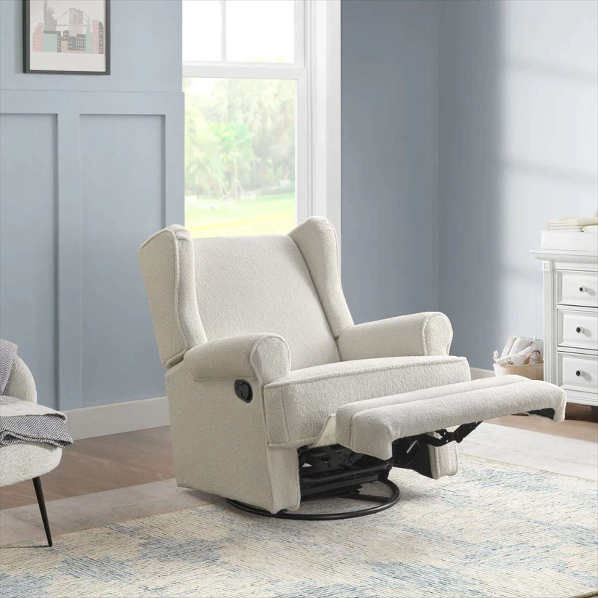Oxford Baby Teegan Upholstered Glider Recliner Rocking Chair 360° Swivel for Nursery and Living Room – Boucle White​
