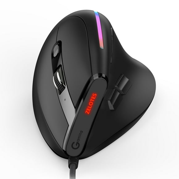 ZELOTES T-50 vertical Filaire 9 Touches RGB Optique 6 Vitesses DPI design Ergonomique Noir