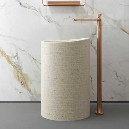 MEDUNJESS 34" Tall Premium Circular Bathroom Sink,Stone Resin Freestanding Pedestal Bathroom Sink Basin