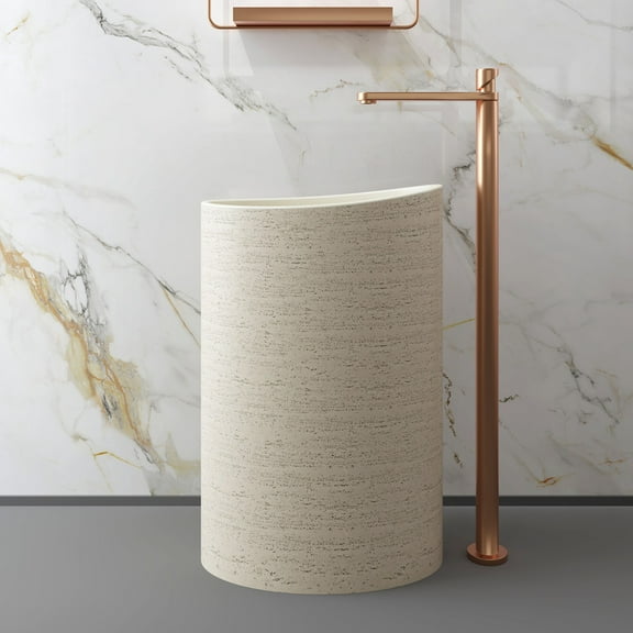 MEDUNJESS 34" Tall Premium Circular Bathroom Sink,Stone Resin Freestanding Pedestal Bathroom Sink Basin