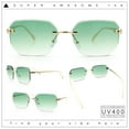 thumbnail image 2 of Luxury Gangster Bevel Rectangle Rimless Jaguar Hinge Showy Sunglasses Gold - Green, 2 of 6