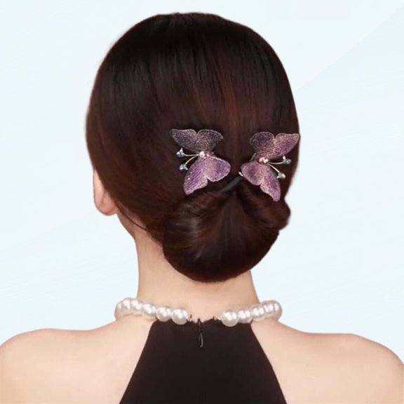 Lazy Hair Curler Bun Maker - Elegant Lazy Hair Curler Pins Style for Women Girls, Magic Hair Bun Maker, Flower Sparkling Crystal Hair Curler Band for DIY Hair Styling Accessories (Purple)