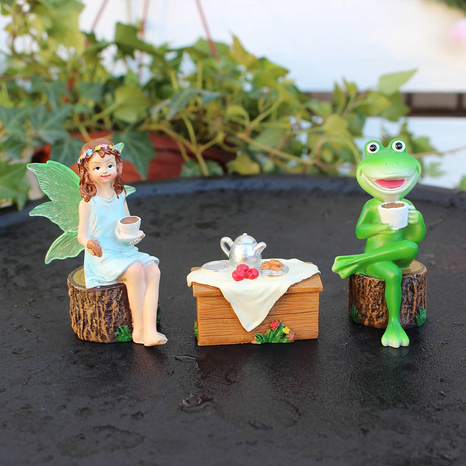 3PC Outdoor Frog And Fairy Garden Decoration Resin Frog Statue Garden Decoration Frog Statue Garden Statue For Mini Pond Balcony