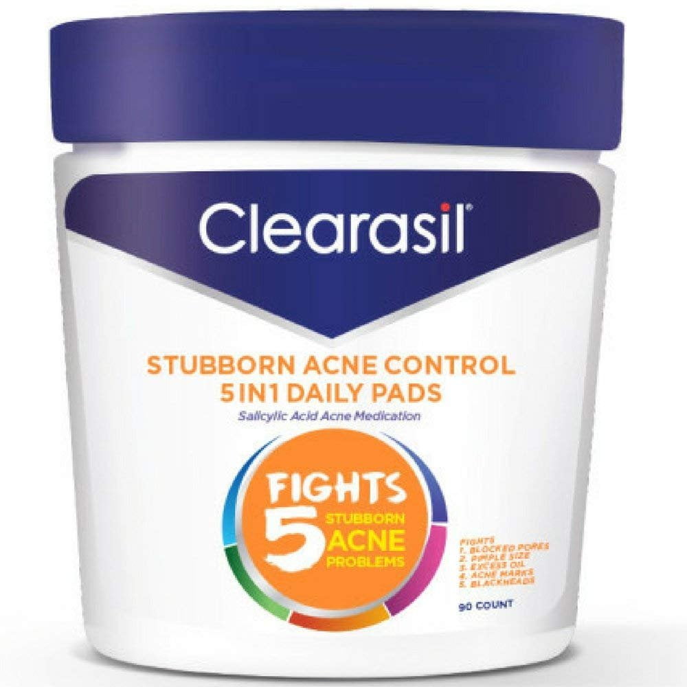 Clearasil Stubborn Acne Control 5in1 Daily Facial Cleansing Pads, 90