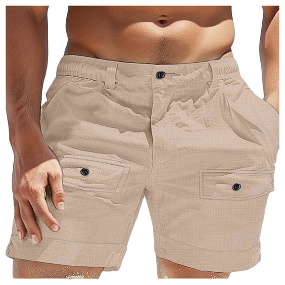 OSOLU Men's Solid Color Summer Beach Button Pocket Elastic Waist Breathable Shorts Fashionable Classic Leisure Active Athletic Casual Bottoms