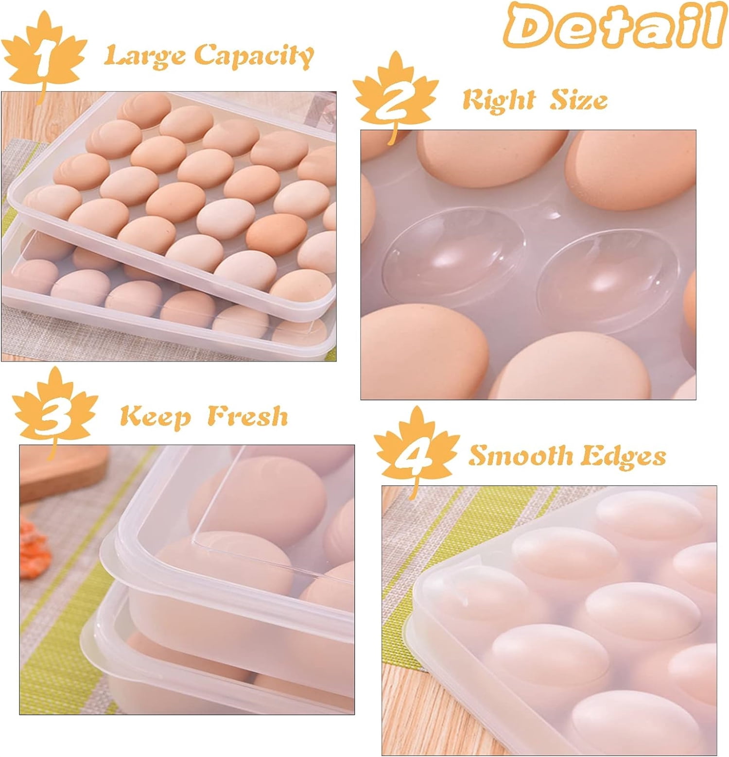 Portable Egg Carrier,Happon 2Pcs Egg Holders,Plastic Egg Tray with Lid,24-Cavity Egg Container,Clear Storage Egg Tray,Egg Storage Stackable Plastic Egg Boxes