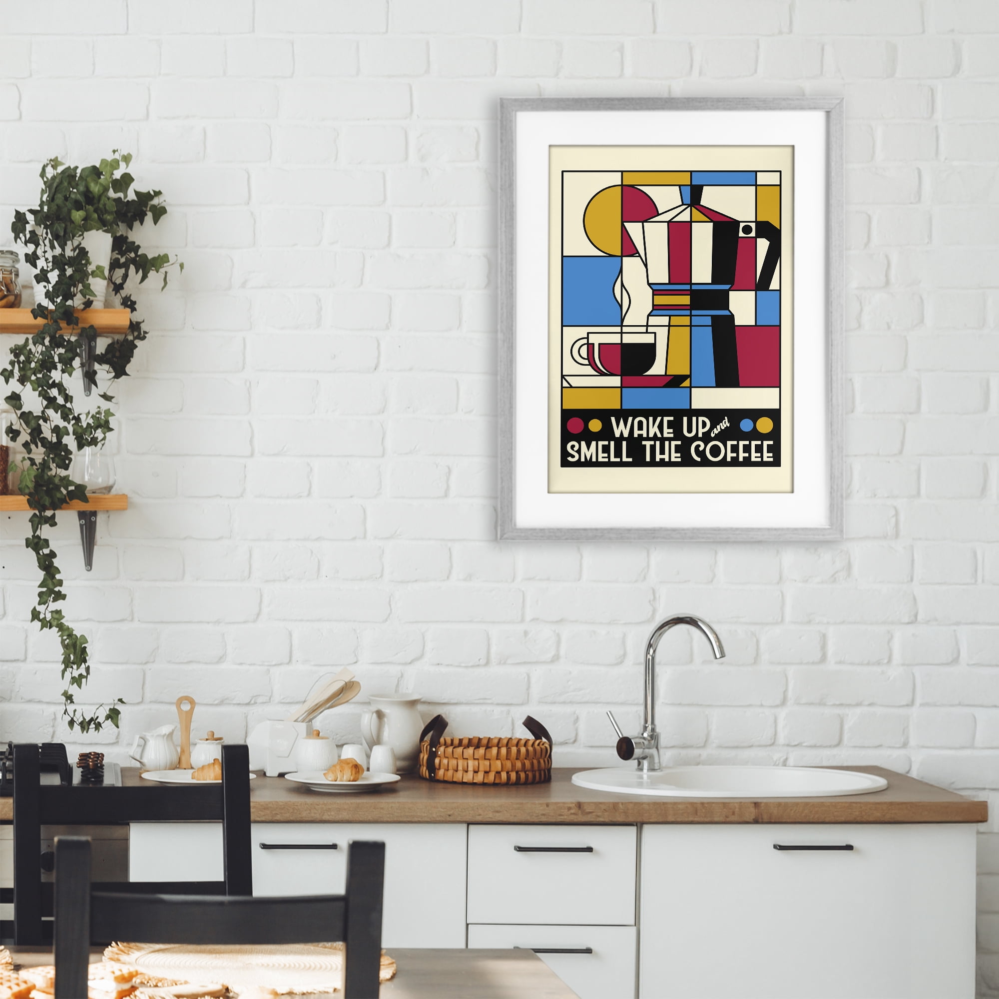 Stupell Industries Retro Wake Up & Smell Coffee Gray Framed Print Under Glass, design by Tobe Fonseca