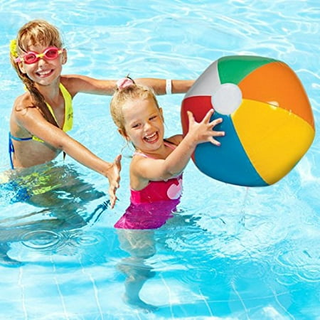 Inflatable Jumbo Beach Balls - 6 Pack - Bright Rainbow Colored Pool Toys for Kids and Adults - By Dazzling