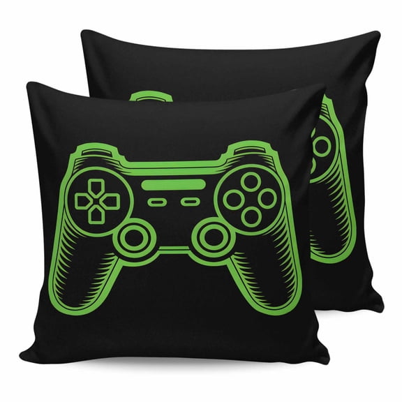 26x26 Pillow Covers Set of 2, Green Game Controller Throw Pillow Covers Decorative Couch Cushion Case, Modern Art Gaming Handheld Black Microfiber Square Pillowcases for Bedroom Car Living Room
