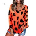 thumbnail image 1 of Haut pour Femme Blouse Imprimée à Manches Longues Haut Décontracté pour Femme Imprimé Col en V Chandail Ample à Enfiler, Orange, P, 1 of 3