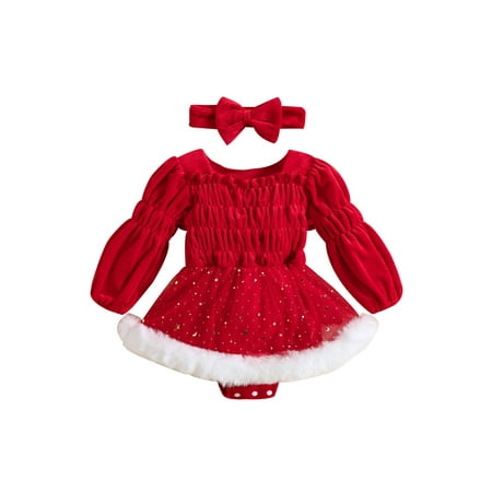 

Mioliknya Baby Red Long Sleeve Star Moon Print Romper Dress with Headband