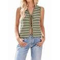 thumbnail image 2 of Women'S 2025 Summer Trendy Crochet Knit V Neck Sleeveless Tie Front Striped Sweater Vests Beach Outfits Army Green XL, 2 of 9