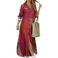 thumbnail image 1 of Uhndy Women Elegant Lapel Neck Long Dress Button Down Dress Print Long Shirt Dress Casual Loose Maxi Dress with Red L, 1 of 3