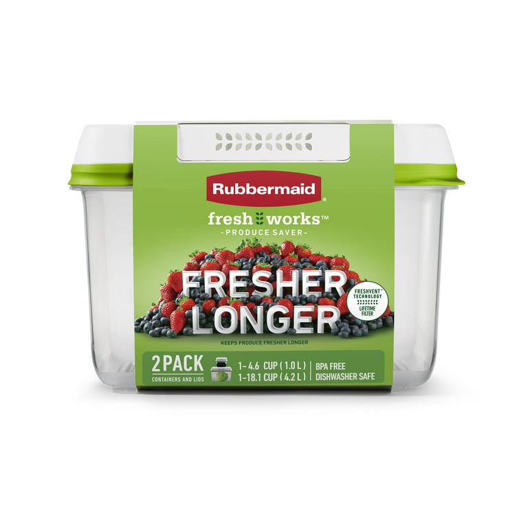 Rubbermaid FreshWorks Saver, Medium and Large Produce Storage Containers,  4-Piece Set, Clear