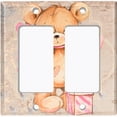 thumbnail image 2 of Metal Light Switch Wall Plate Outlet Cover (Teddy Bear Love Heart Flower Bouquet Balloon Present Tan - Double Rocker), 2 of 2