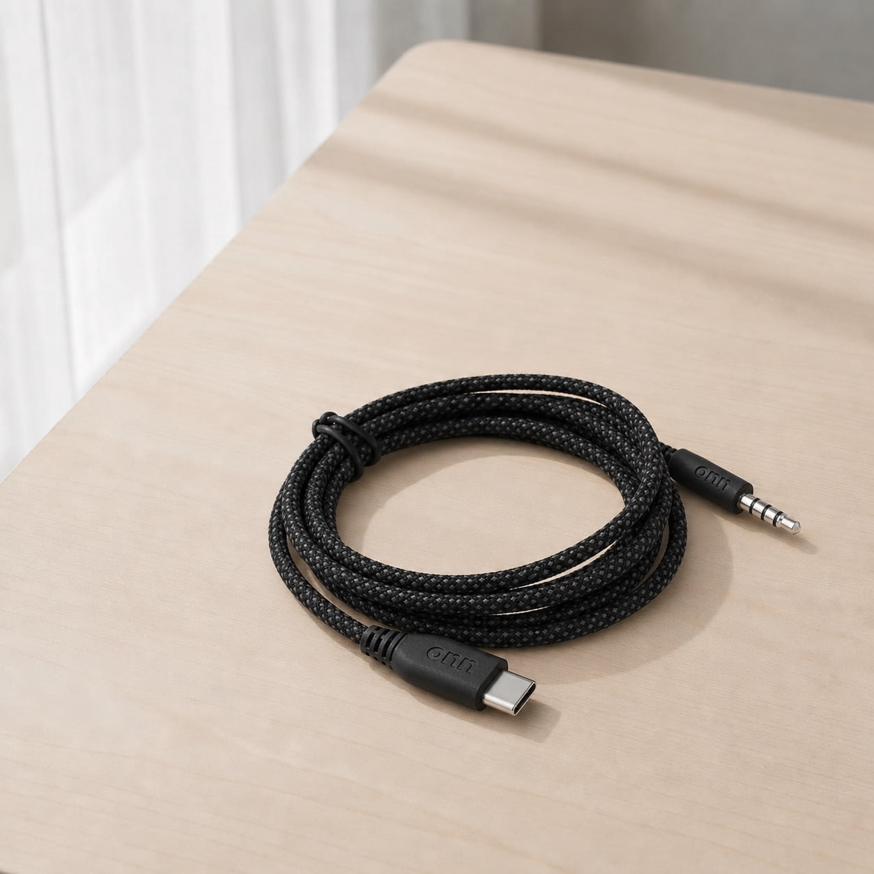 onn 3' Braided USB-C to 3.5 mm AUX Cable, Black