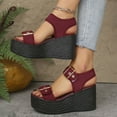 thumbnail image 6 of THDHVS Wedge Sandals for Women,Womens Sandals,Women's Fashion Casual One-Line Buckle Spring and Summer Wedge Heel Thick Bottom Fish Mouth Sandals Red 6.5, 6 of 6