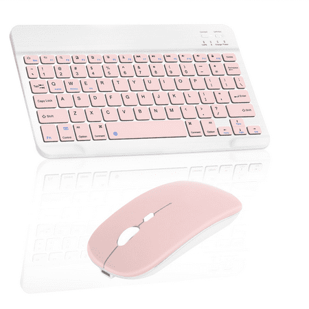 Rechargeable Bluetooth Keyboard and Mouse Combo Ultra Slim Full-Size Keyboard and Ergonomic Mouse for Xiaomi Redmi 6 and All Bluetooth Enabled Mac/Tablet/iPad/PC/Laptop - Flamingo Pink