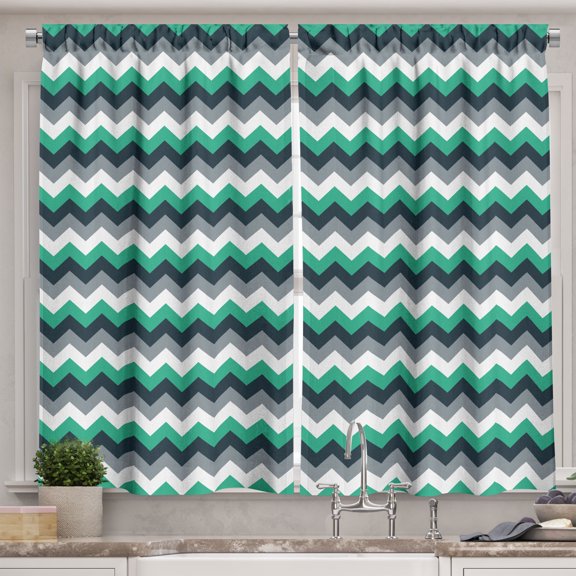 Ambesonne Chevron Kitchen Curtains, Symmetric Arrows Stripe, 55"x45", Jade Green Grey White