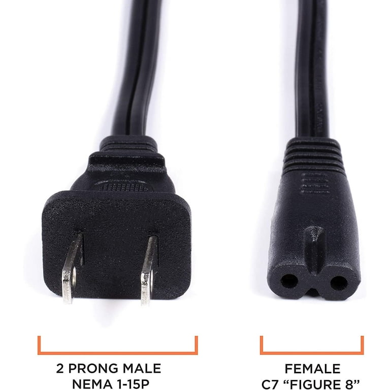 THE CIMPLE CO - 2 Prong Figure 8 Power Cord Cable -Non-Polarized